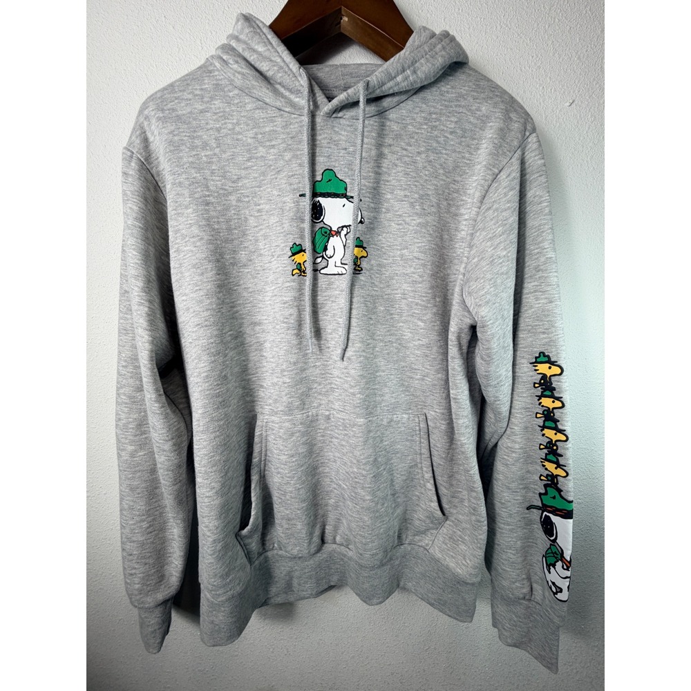 Peanuts Snoopy Beagle Scout Hoodie Gray Graphic Pullover Fall Sweatshirt Medium